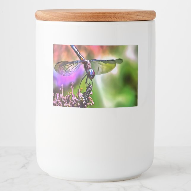 Rótulo Para Comida Dragonfly em pintura realística verde e azul (Frente)