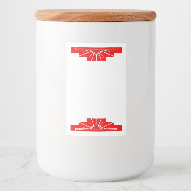 Rótulo Para Comida Elemento solar de arte deco em vermelho (Frente)