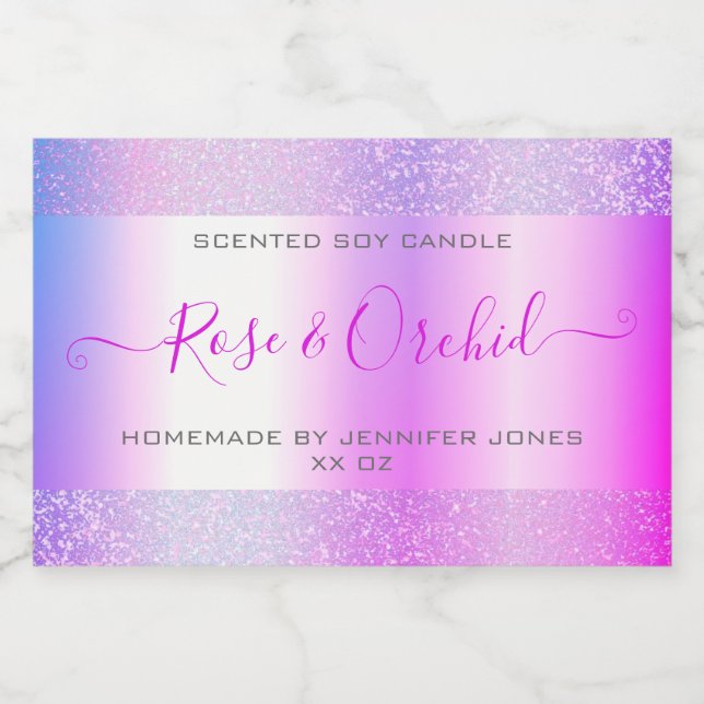 Rótulo Para Comida Embalagem Holográfica rosa com folheto de laranja  (Rótulo Único)