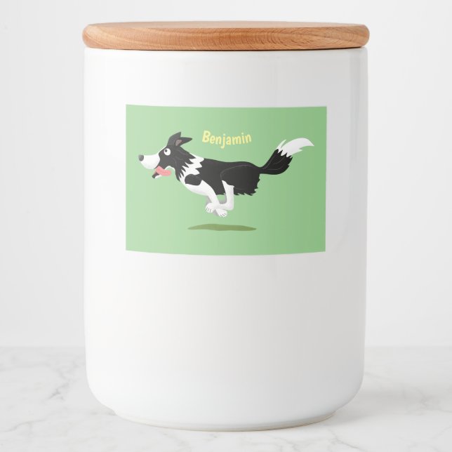 Rótulo Para Comida Engraçado Cão da Borda Collie executando desenho a (Frente)