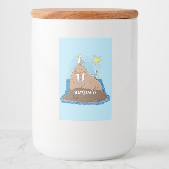 Rótulo Para Comida Engraçado ilustração do desenho animado de morsa f (Frente)