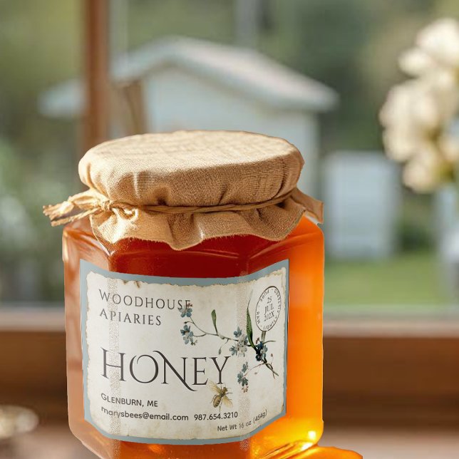 Rótulo Para Comida Esquece-me de pergaminho, mel de abelha 3x2" (Criador carregado)