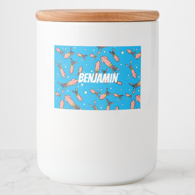 Rótulo Para Comida Estilo de desenho animado de lula rosa e engraçado (Frente)