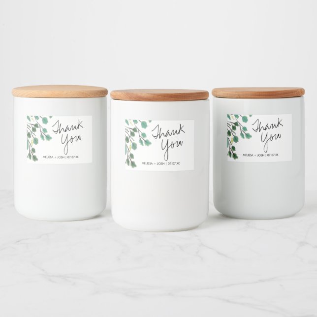 Rótulo Para Comida Eucalipto Folha Desenhada Da Mão Obrigado (Garrafas)