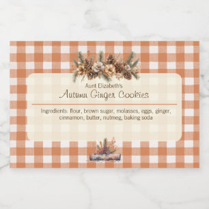 Rótulo Para Comida Fall Woodland Greenery Gingham