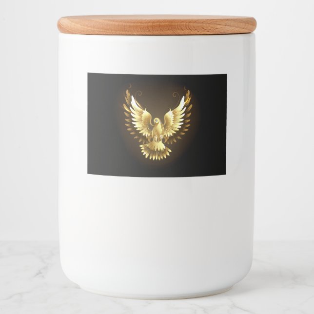 Rótulo Para Comida Faux Gold Foil Peace Dove em Preto (Frente)