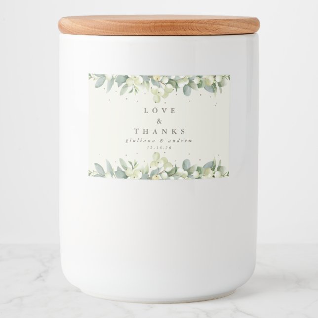 Rótulo Para Comida Favor de casamento de inverno Creme Snowberry + Eu (Frente)