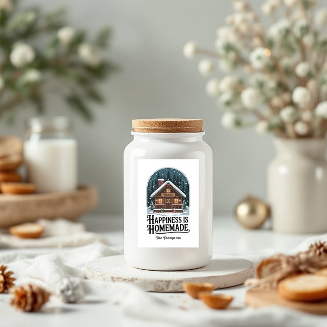 Rótulo Para Comida Felicidade é o Natal da Cabina Design (Happiness is Homemade Cabin Design Christmas Food Label)