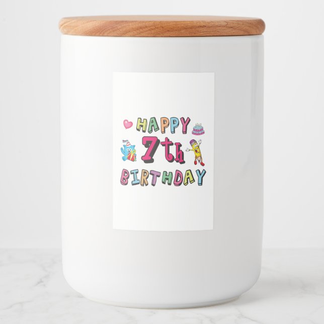 Rótulo Para Comida Feliz aniversário de 7. 7 anos. (Frente)