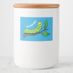 Rótulo Para Comida Feliz desenho animado da lagarta verde