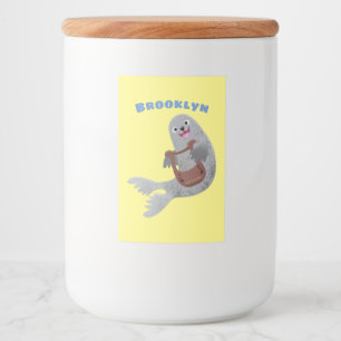 Rótulo Para Comida Feliz desenho animado do selo harp