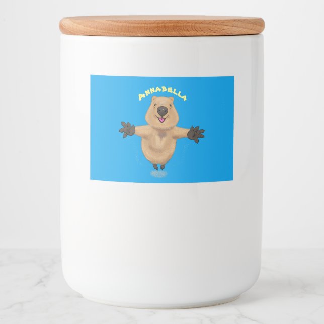 Rótulo Para Comida Feliz design de desenho de quokka (Frente)
