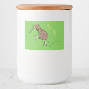 Rótulo Para Comida Feliz salto em kiwi com design de desenho de arco