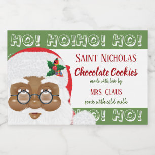 Rótulo Para Comida Feriado de Natal afro-americano Santa Claus