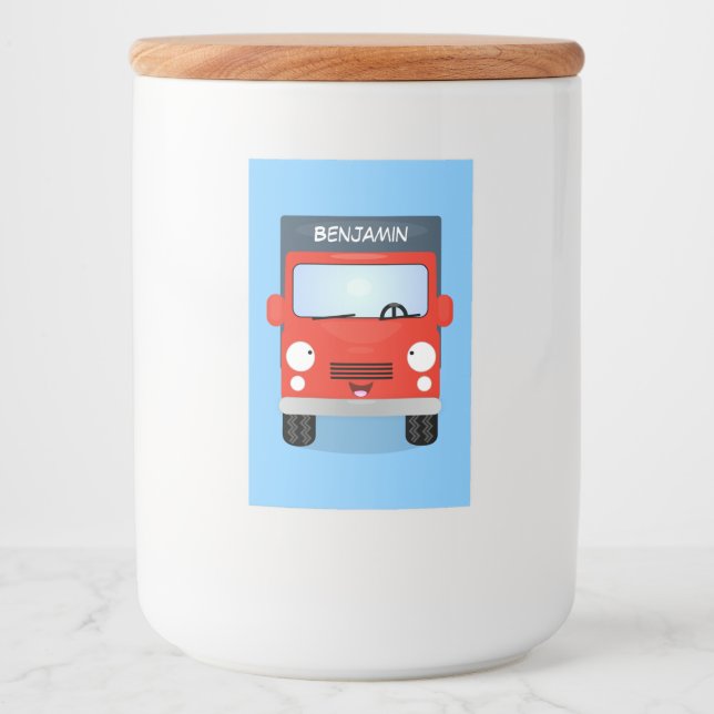 Rótulo Para Comida Figura de desenho animado de caminhão vermelho-bra (Frente)