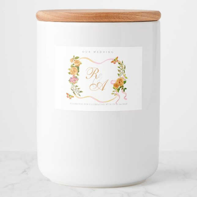 Rótulo Para Comida Fita Monograma Casamento Dourado (Frente)