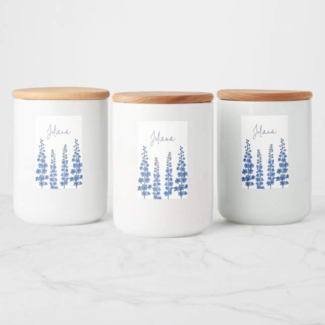 Rótulo Para Comida Flores Azuis Delfinium de julho (Garrafas)