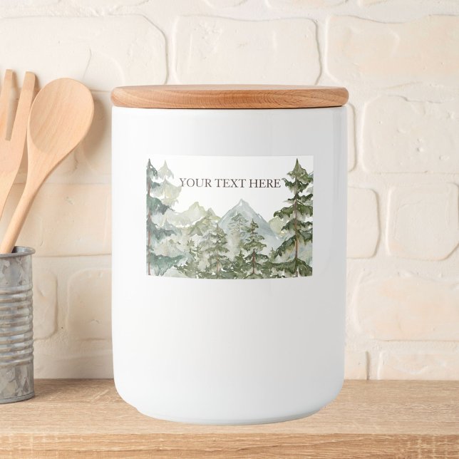 Rótulo Para Comida Floresta de Pinheiros e Montanha Rústica em Aquare (In situ)
