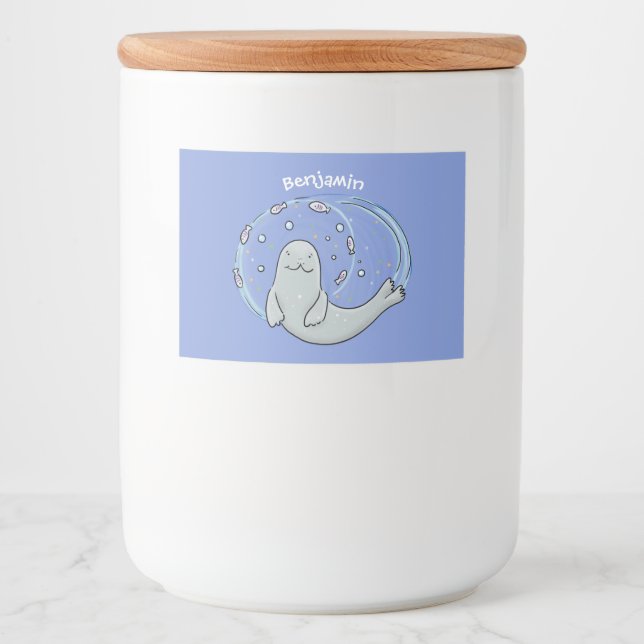 Rótulo Para Comida Foca-branca e ilustração de desenho animado de azu (Frente)
