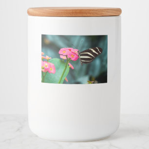 Rótulo Para Comida Fotografia de Borboleta em Flor Rosa
