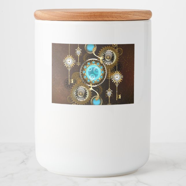 Rótulo Para Comida Fundo Rusty Steampunk com Lentes Turquesa (Frente)