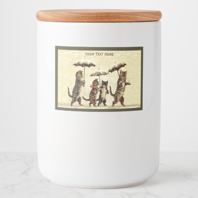 Rótulo Para Comida Gatos Adoráveis com Gatinhos nos Guarda-chuvas da  (Frente)