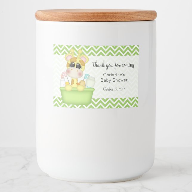 Rótulo Para Comida Girafa no Bath Tub Chá de fraldas Obrigado (Frente)