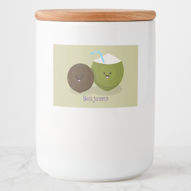 Rótulo Para Comida Grátis feliz desenho animado de coconuts kawaii (Frente)