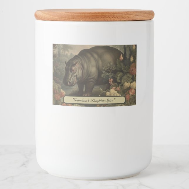 Rótulo Para Comida Hippo Botânico Vintage, personalizável (Frente)