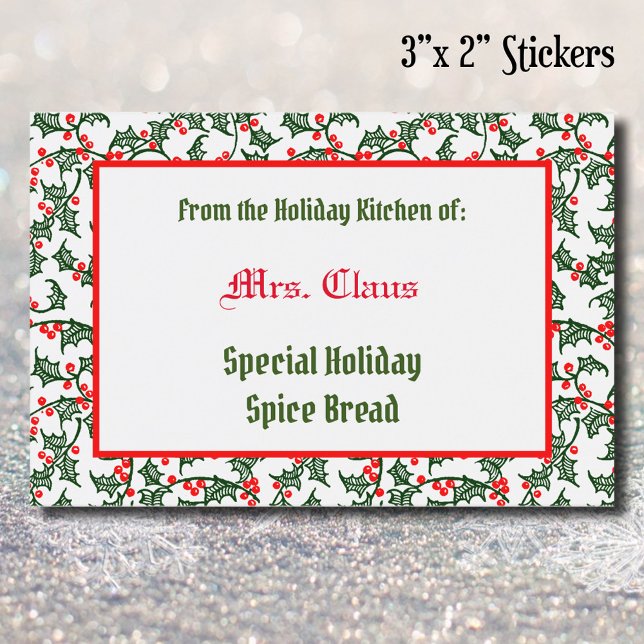 Rótulo Para Comida Holly Verde Vermelho da Cozinha Feriada de Baking (Criador carregado)