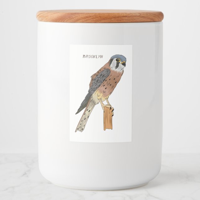 Rótulo Para Comida Ilustração de ave do Kestrel Americano (Frente)