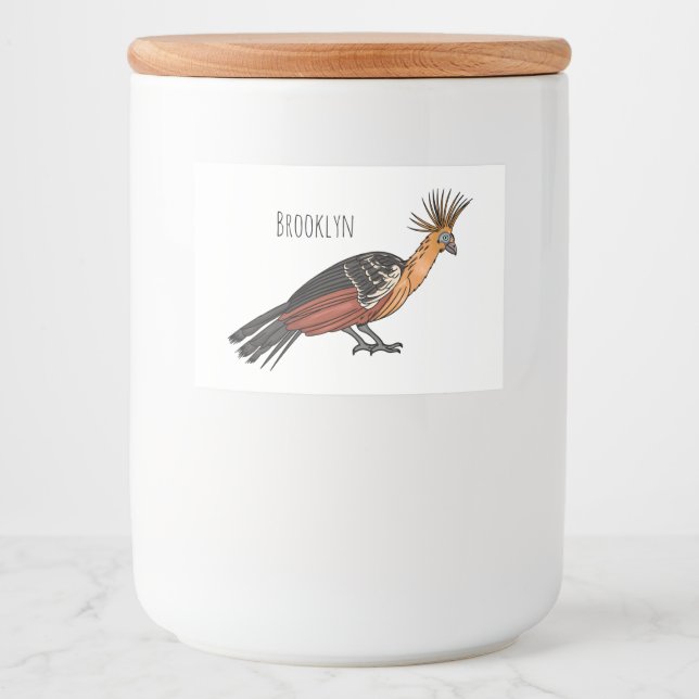 Rótulo Para Comida Ilustração de desenho animado de aves Hoatzin (Frente)