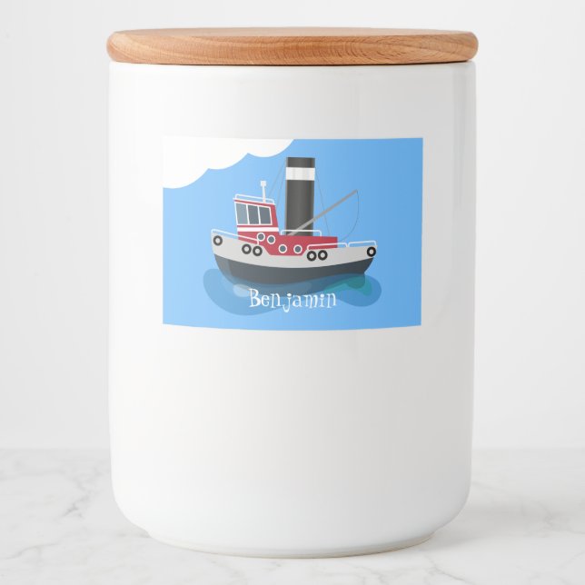 Rótulo Para Comida Ilustração de desenho animado de barco de pesca cu (Frente)
