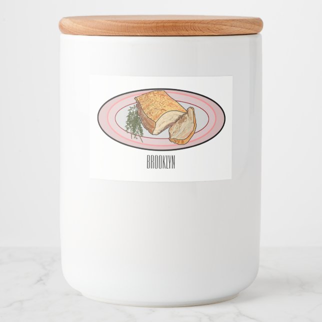 Rótulo Para Comida Ilustração de desenho animado de barriga de porco  (Frente)