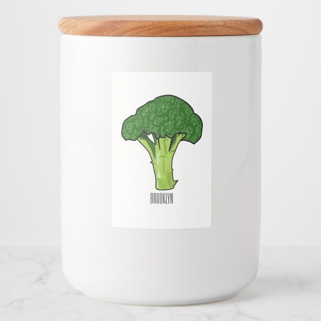 Rótulo Para Comida Ilustração de desenho animado de brócolis (Frente)