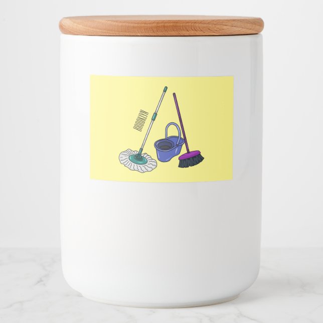 Rótulo Para Comida Ilustração de desenho animado de Broom & mop (Frente)