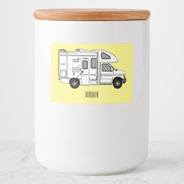 Rótulo Para Comida Ilustração de desenho animado de Campervan (Frente)