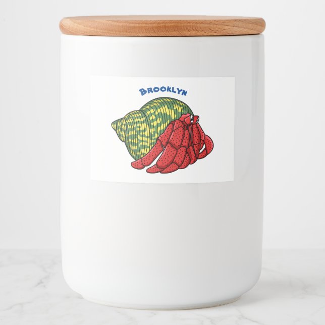 Rótulo Para Comida Ilustração de desenho animado de caranguejo-ermitã (Frente)