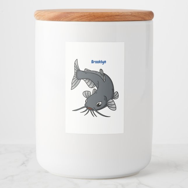 Rótulo Para Comida Ilustração de desenho animado de catfish (Frente)