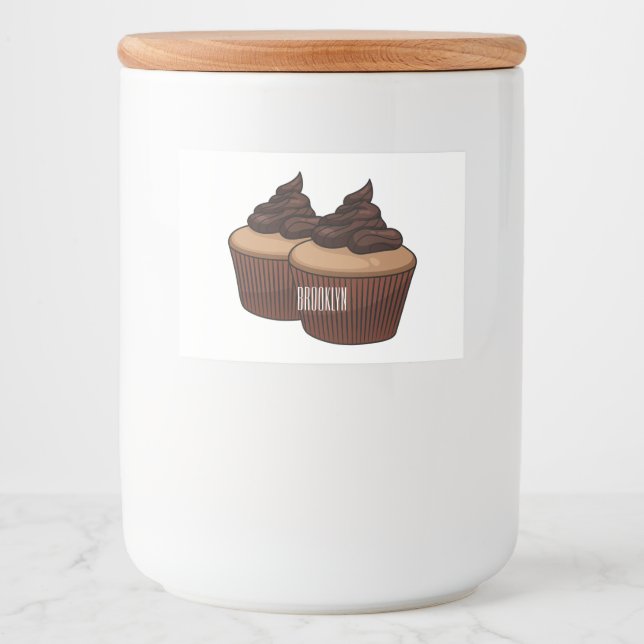 Rótulo Para Comida ilustração de desenho animado de cupcake (Frente)