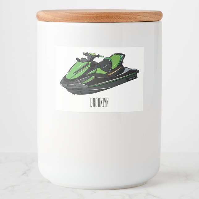 Rótulo Para Comida Ilustração de desenho animado de esqui jet (Frente)