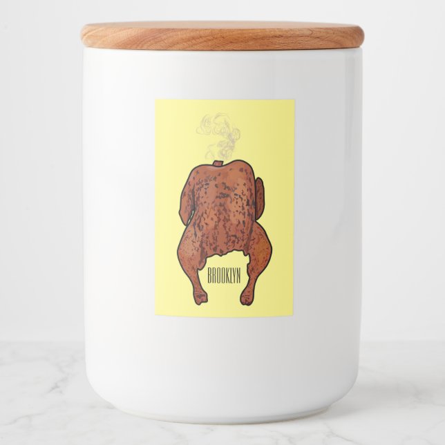 Rótulo Para Comida Ilustração de desenho animado de frango assado (Frente)