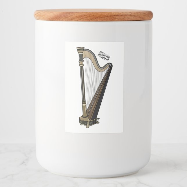 Rótulo Para Comida Ilustração de desenho animado de harpa (Frente)