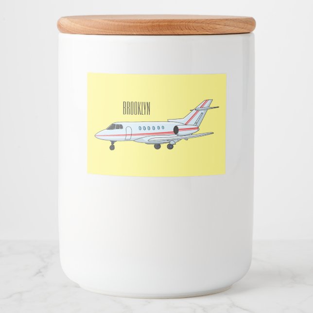 Rótulo Para Comida Ilustração de desenho animado de jato particular (Frente)