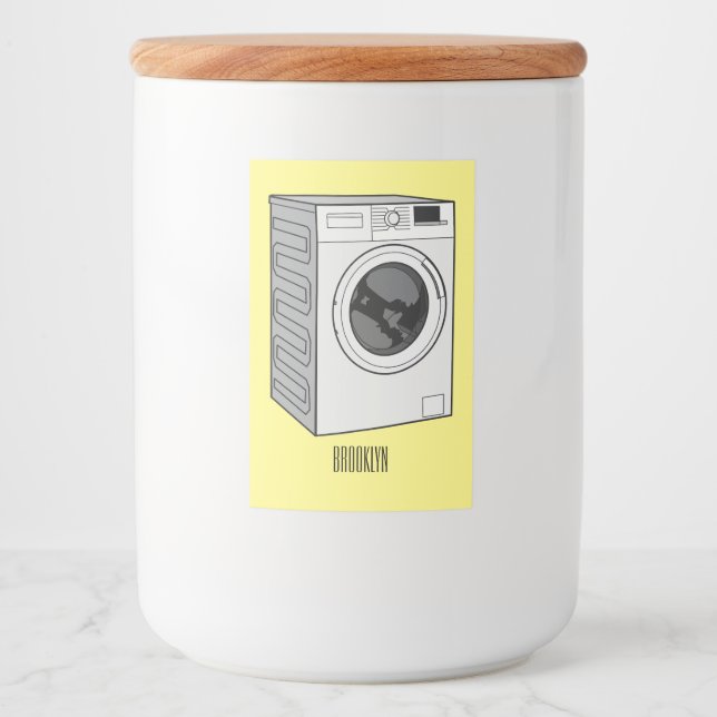 Rótulo Para Comida Ilustração de desenho animado de máquina de lavar (Frente)