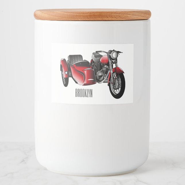 Rótulo Para Comida Ilustração de desenho animado de motociclo Sidecar (Frente)