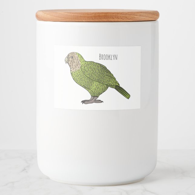 Rótulo Para Comida Ilustração de desenho animado de pássaro Kakapo (Frente)