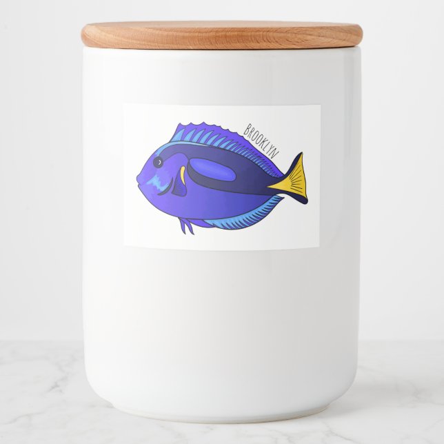 Rótulo Para Comida Ilustração de desenho animado de peixe marrom azul (Frente)