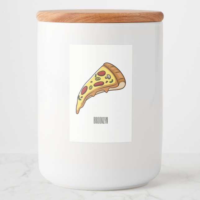 Rótulo Para Comida Ilustração de desenho animado de pizza (Frente)
