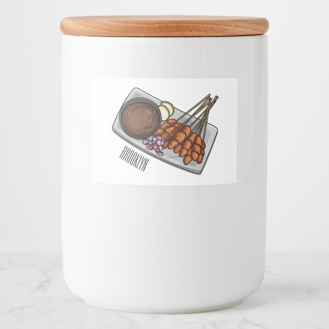 Rótulo Para Comida Ilustração de desenho animado de Satay (Frente)